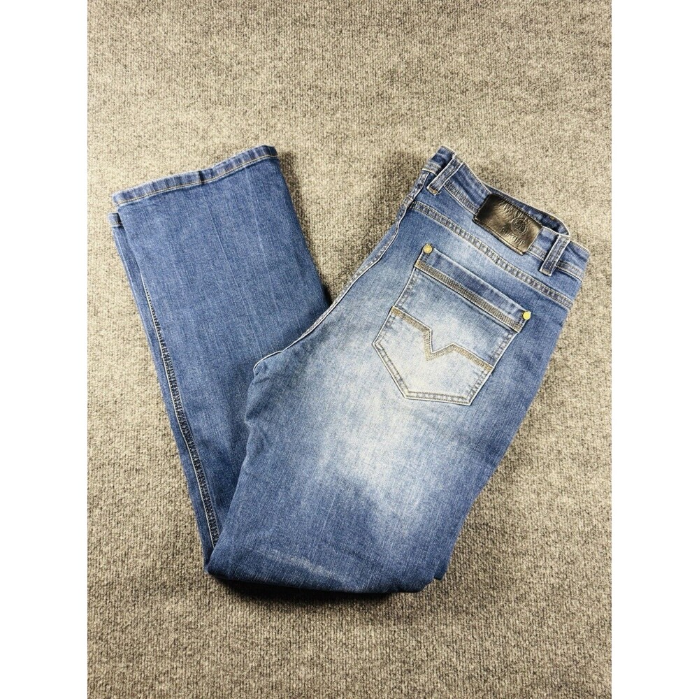 Platini Jeans Men 38 Medium Wash Bootcut Stretch Denim Western Blue Pants Luxury